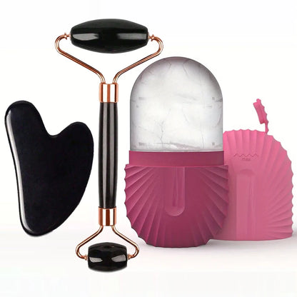 Ensemble rouleau à glace et Gua Sha pour le visage | Rouleau facial en silicone pour lifter, sculpter et masser