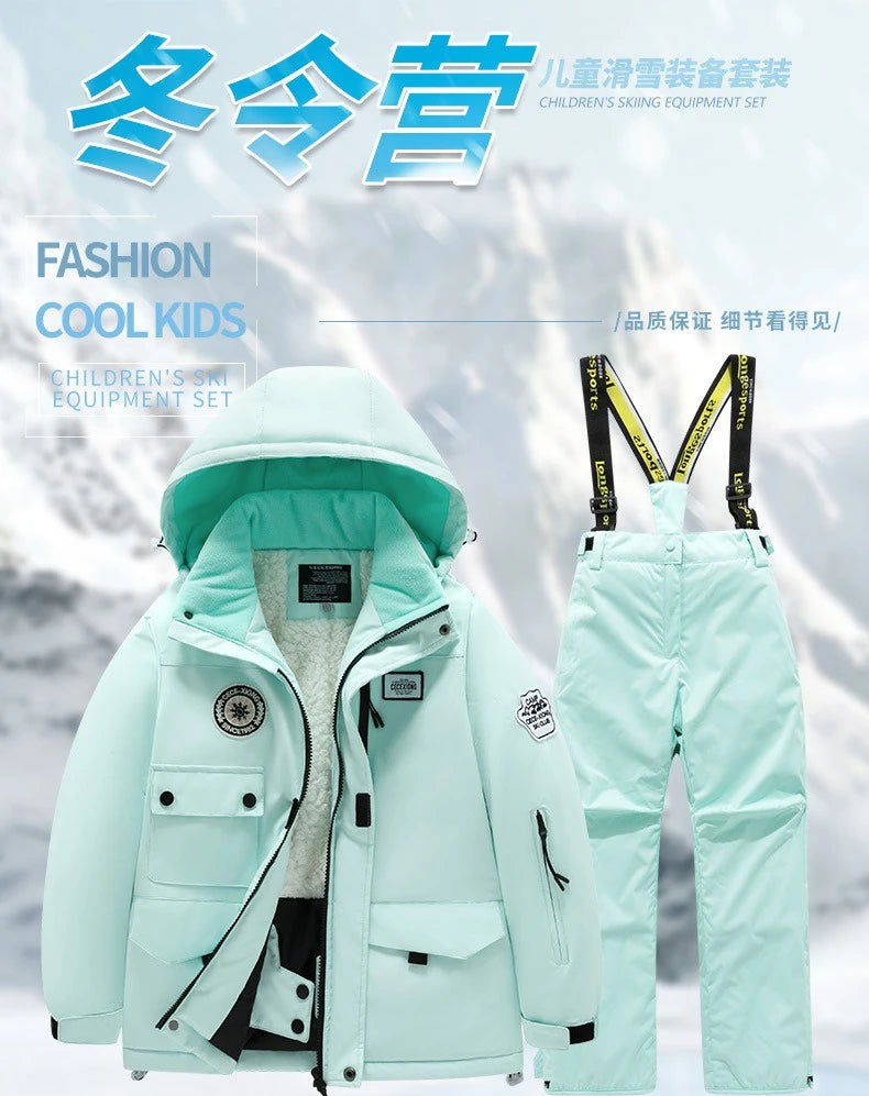 Children's Ski Suit Girls Boys Outdoor Thickened Waterproof Windproof Warm Teenager Ski Pants Equipment 100-165cm