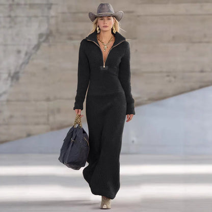 Vestido midi de corte en A con escote en V y detalle de cremallera para mujer