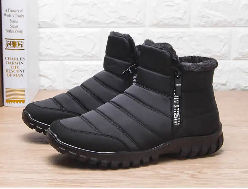 Winter Shoes Men's Sneakers Warm Cotton Zipper Snow Ankle Boots, Autumn Casual Shoes Waterproof Snow Boots Free Shipping Shoe