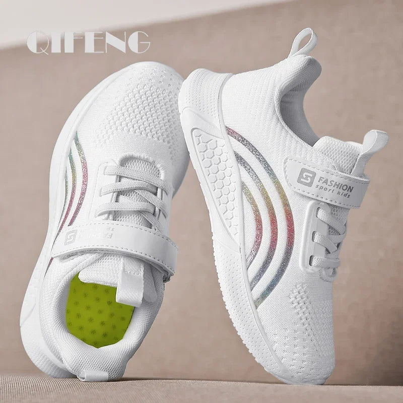 Cute Girls Casual Shoes White Mesh Sneakers Student Kids Summer Sock Footwear Fashion Children Sport Shoes Tenis Running Autumn