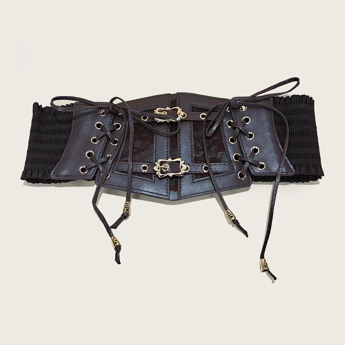 Lace-Up Corset Belt with Chain – Wide Faux Leather Waist Belt