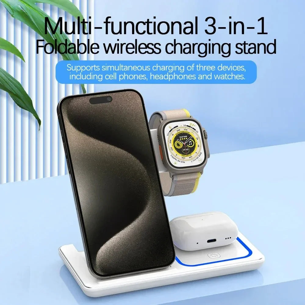 30W Foldable 3-in-1 Wireless Charging Stand with LED