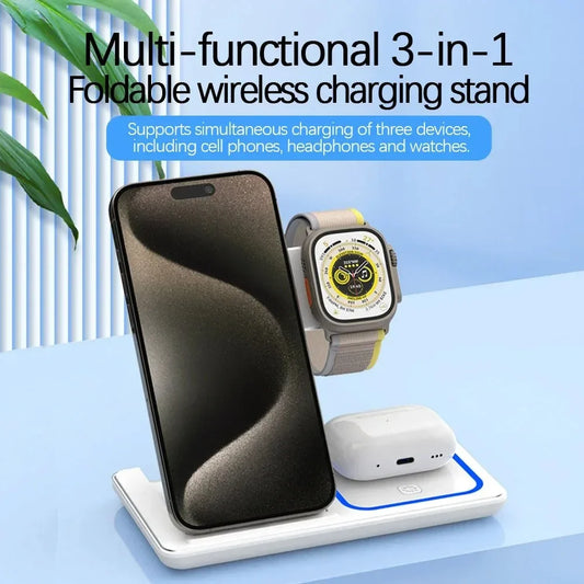 Support de charge sans fil 3-en-1 pliable de 30 W avec LED