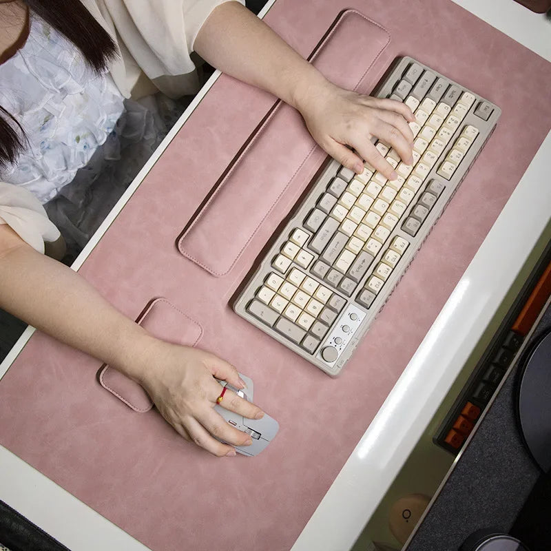 Large PU Leather Desk Mat with Keyboard Wrist Rest & Mouse Wrist Pad, Non-Slip Extended Pad for Office Gaming Desktop