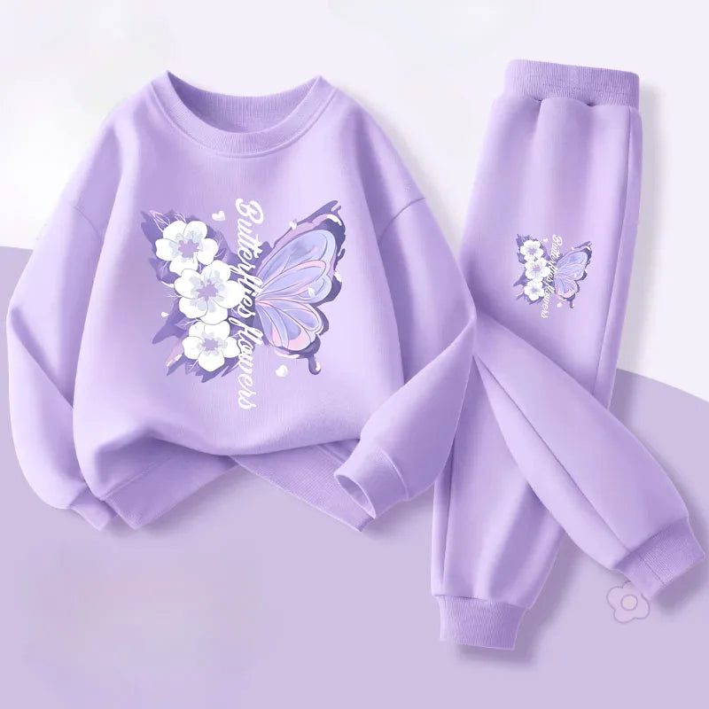 Girls' Butterfly Print Hoodie & Pants Set - 2-Piece Spring Tracksuit, Sizes 100-150