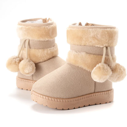 Kids' Pom-Pom Snow Boots – Plush-Lined Winter Boots with Side Zip