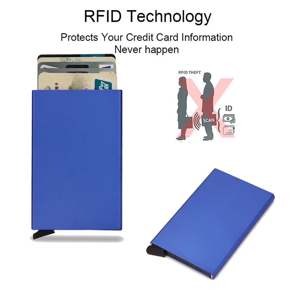 Slim Metal RFID Card Holder – Pop-Up Minimalist Wallet for Men & Women