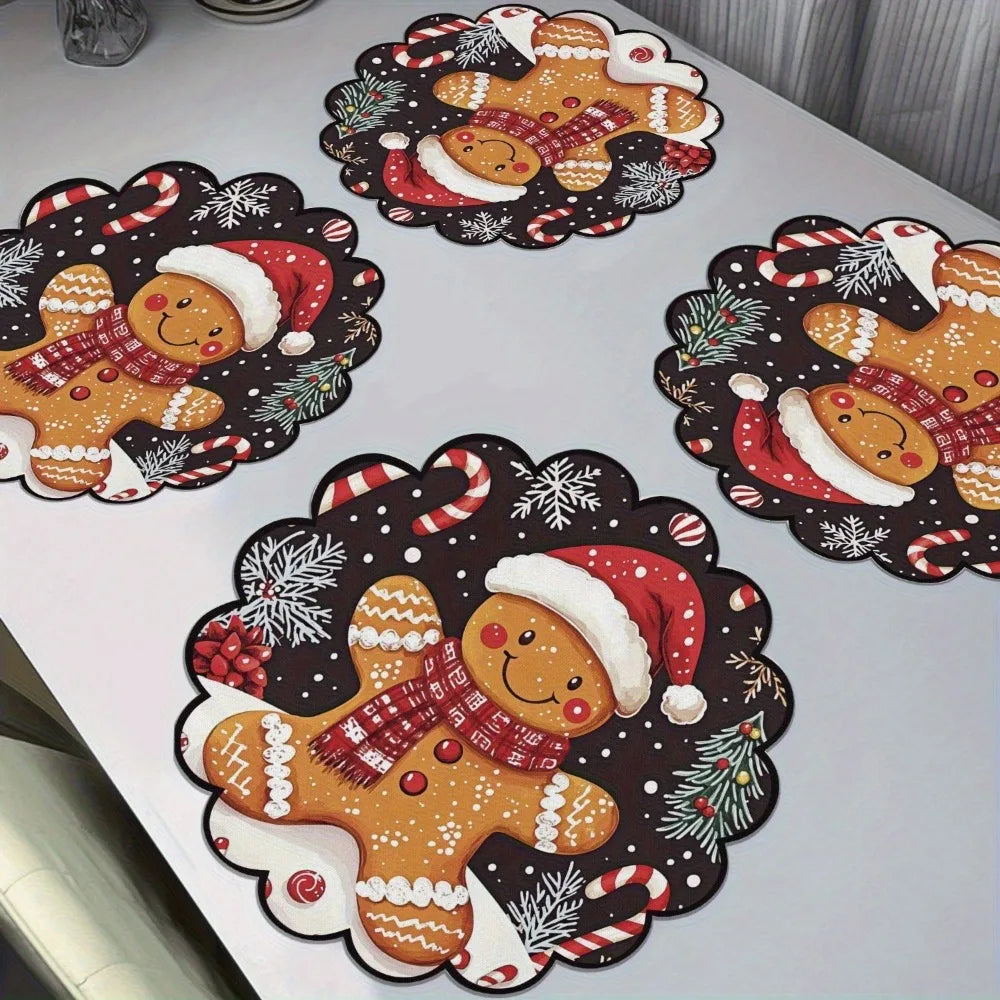 Christmas Round Placemats – Set of 4, Non-Slip & Heat Resistant
