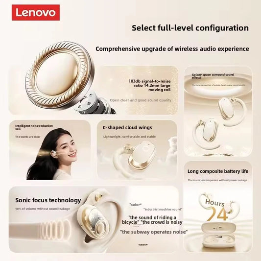 سماعات الأذن اللاسلكية المفتوحة Lenovo EA366 – سماعات بلوتوث بمشبك للأذن مع علبة شحن