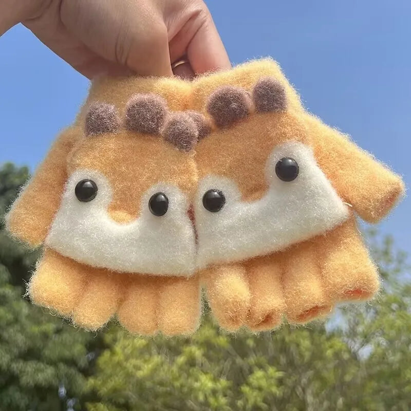 Kids' Penguin Flip-Top Mittens – Half-Finger Winter Gloves (Ages 2–6)