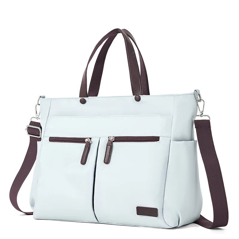 Women's Nylon Laptop Shoulder Bag - Lightweight Commuter Briefcase with Dual Pockets
