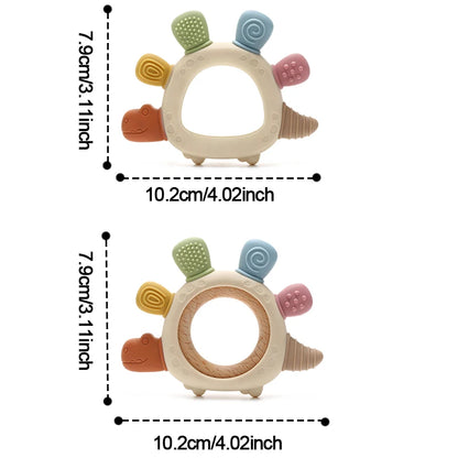Anneau de dentition en silicone bébé dinosaure – Jouet de mastication pour nourrisson sans BPA, facile à saisir et cadeau de naissance