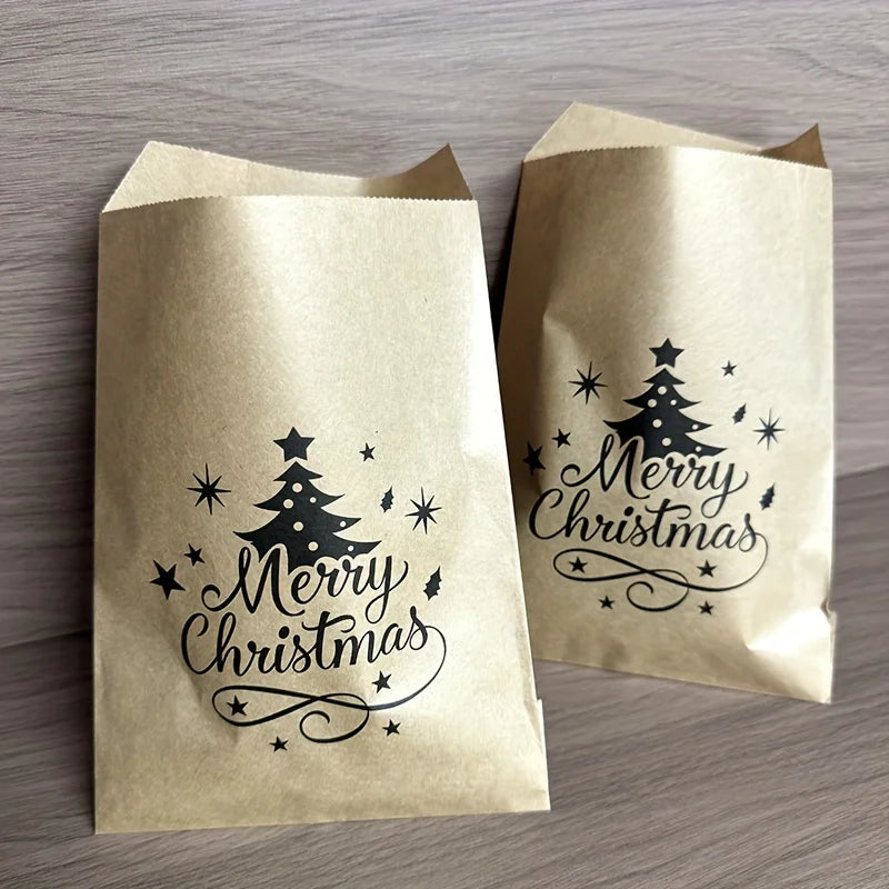 Sacs cadeaux de Noël en papier kraft – Lot de 25, 13 × 18 cm