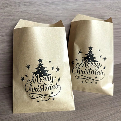 Sacs cadeaux de Noël en papier kraft – Lot de 25, 13 × 18 cm