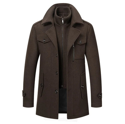 Abrigo largo de poliéster para hombre Rindu con cuello desmontable