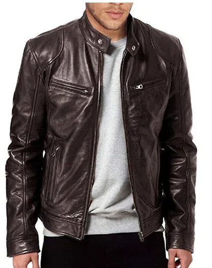 Chaqueta motera de cuero sintético de corte holgado para hombre