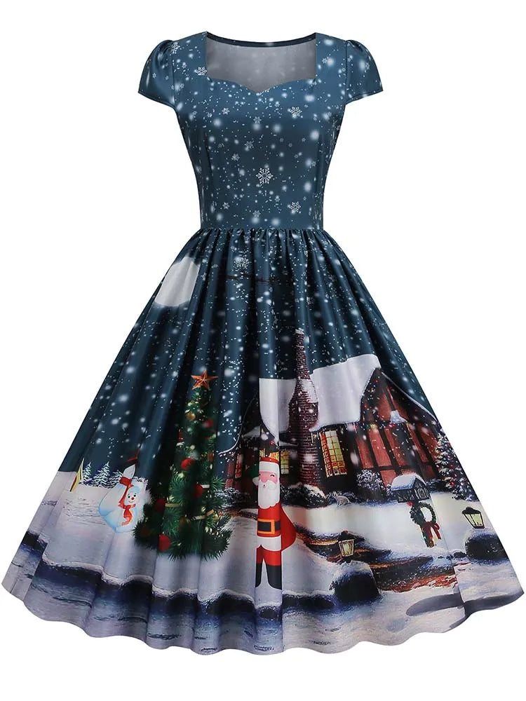 Women's Vintage-Style Printed A-Line Party Dress