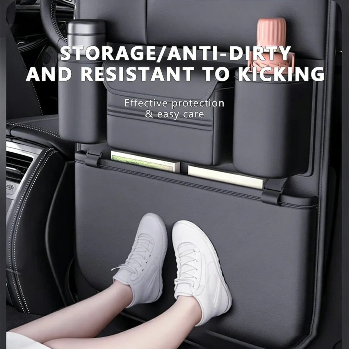 Car Seat Back Organizer & Kick Mat – 6-Pocket Backseat Storage