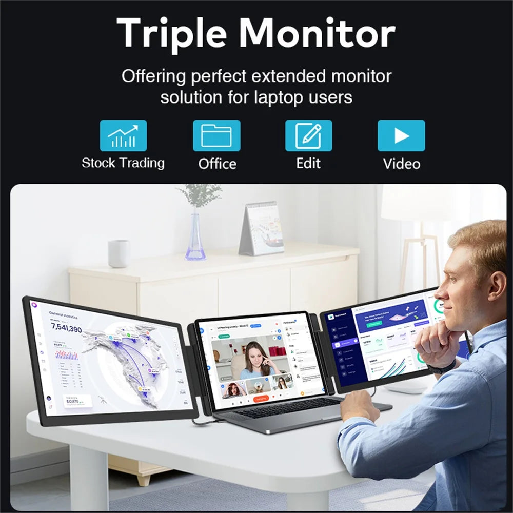 Rospider 15.6" Dual Screen Extender – FHD IPS Triple Expandable Laptop Monitor for Productivity