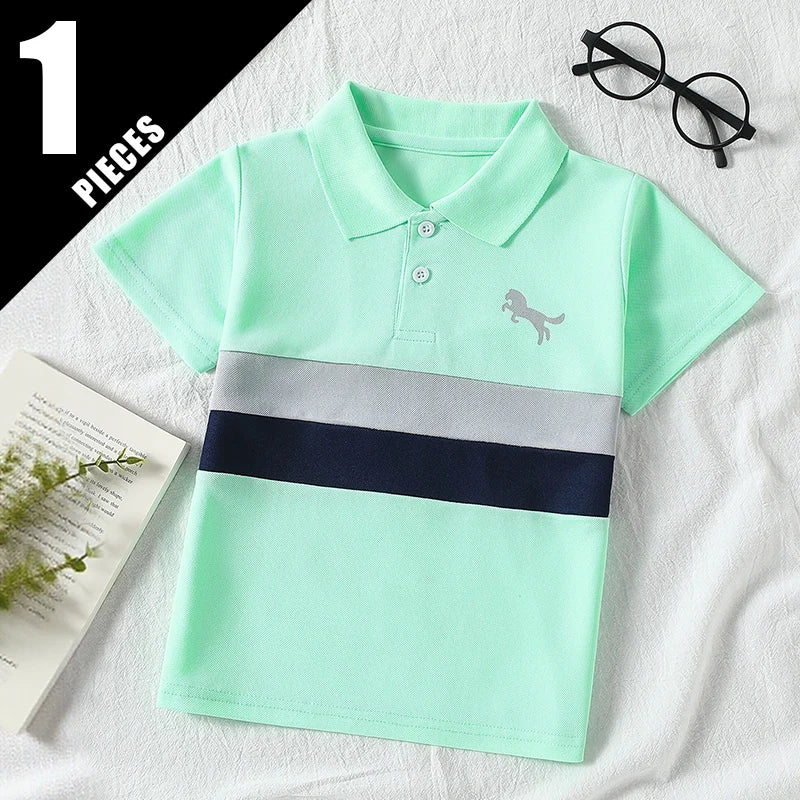 Boys' Striped Polo Shirt Multipack - Short Sleeve Casual Tops, 1, 2 or 3 Pieces