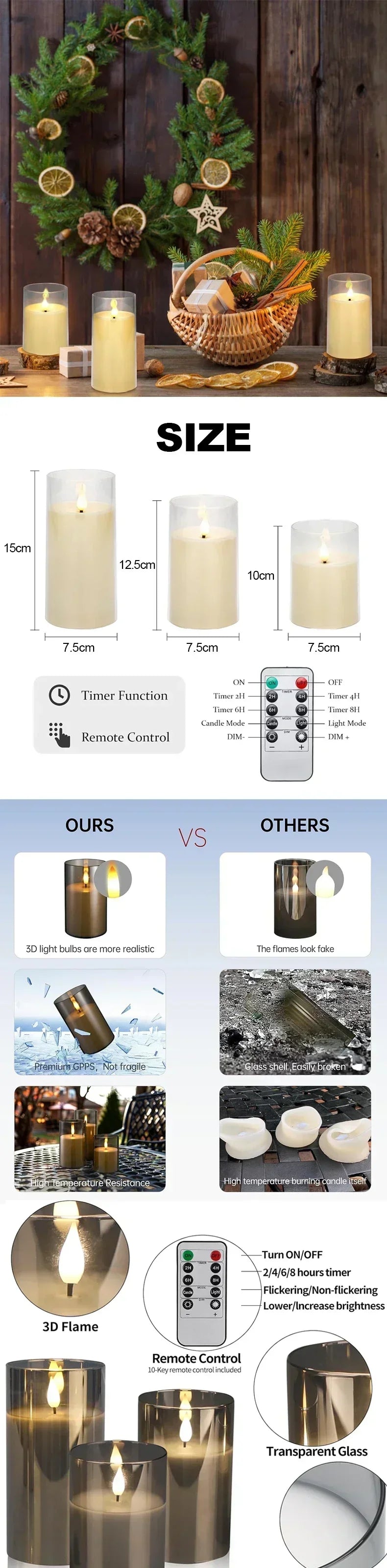 Flickering LED Flameless Candles – Real-Look Acrylic Set with Remote & Timer
