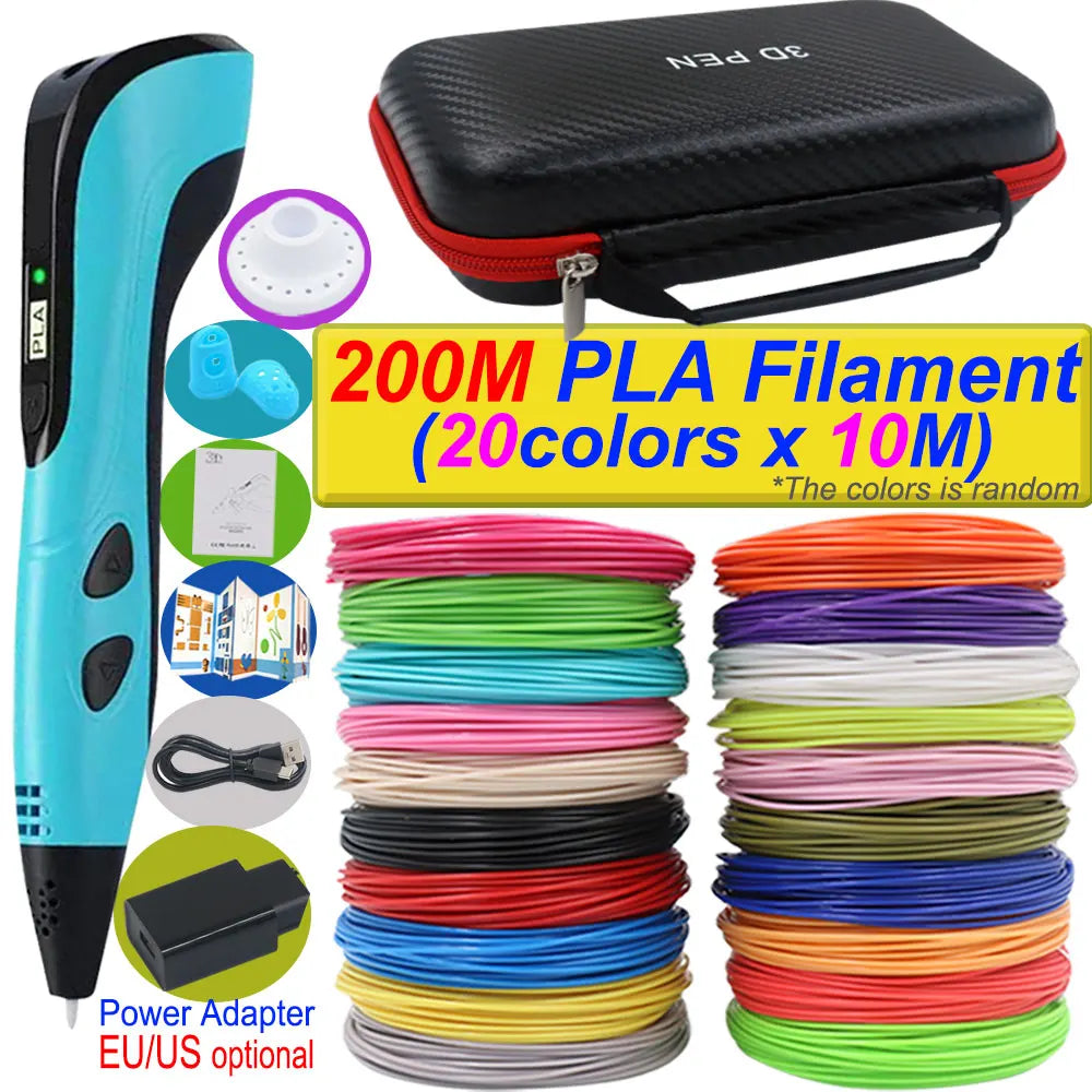 Penna 3D per bambini – Display LCD, velocità regolabile e kit con filamento PLA e custodia