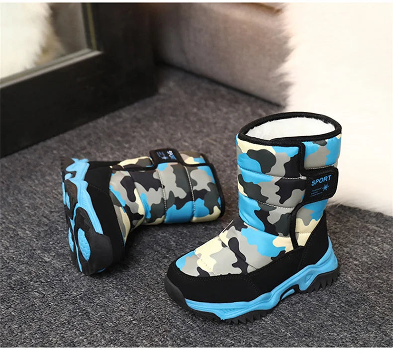 Kids' Plush-Lined Hook-and-Loop Winter Ankle Boots