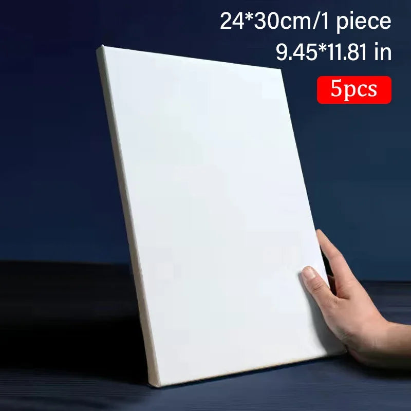 5-Pack White Blank Artist Canvas Boards – Wooden Frame Cotton Canvases for Oil, Acrylic & Watercolour Painting