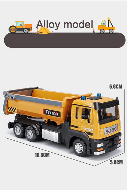1:50 Die-Cast Dump Truck – Pull-Back Toy with Lights & Sounds