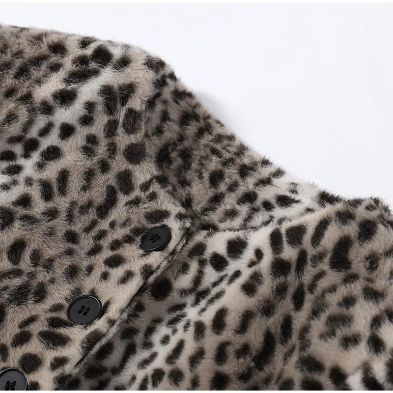 Street Leopard Print Fur Cuffs Jacket Women Stand Collar Full Sleeve Buttons Jackets 2026 Autumn Winter Fashion Lady Outwear
