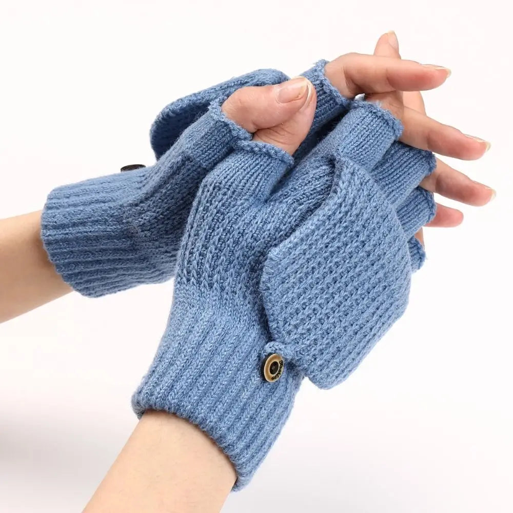 Knit Flip-Top Fingerless Mittens – Convertible Winter Gloves