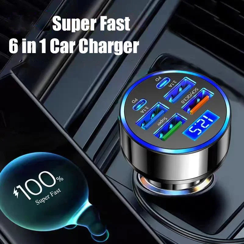 130W 6-in-1 USB-C Car Charger Adapter