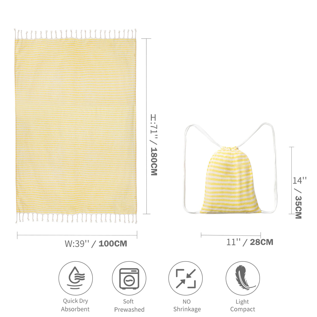 Turkish-Style Striped Tassel Towel – Large 100 × 180 cm