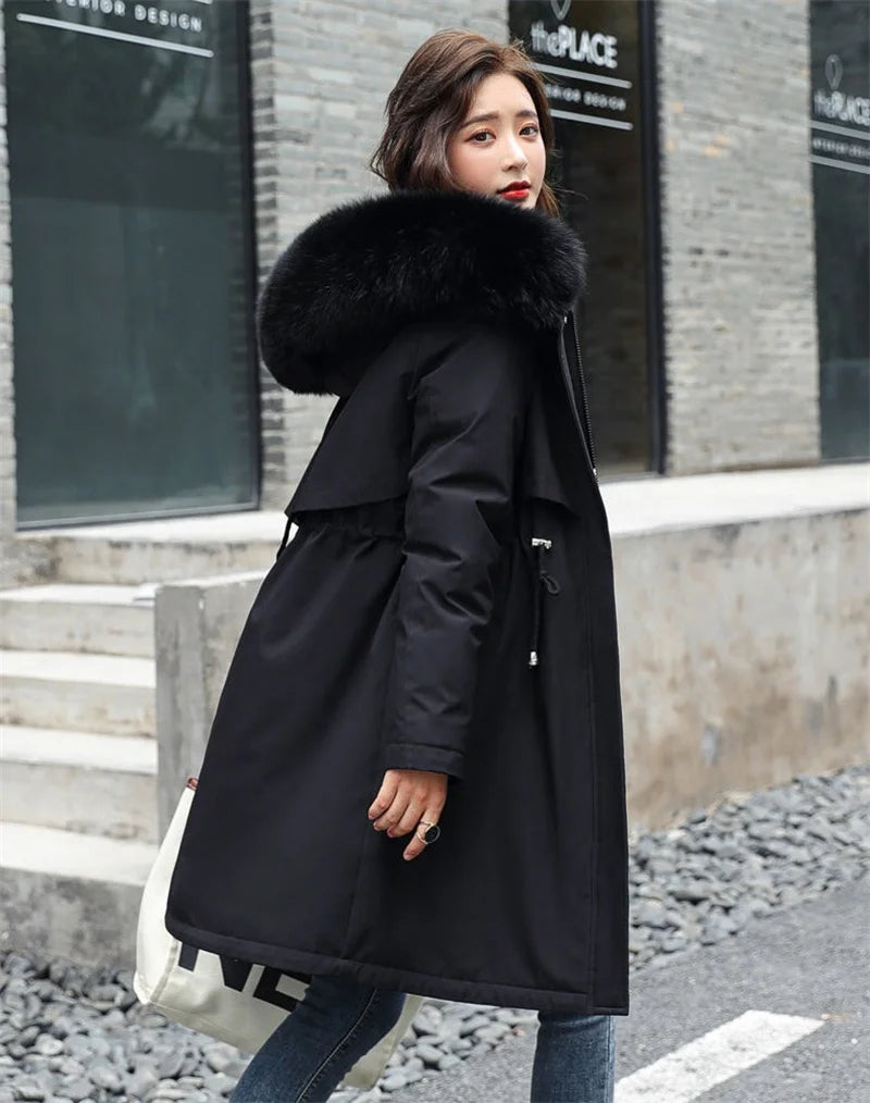 Winter Jacket 2026 New Women Parka Clothes Long Coat Wool Liner Hooded Jacket Fur Collar Thick Warm Snow Wear Padded Parka 6XL