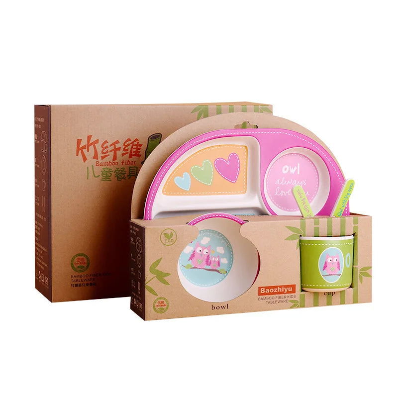 5-Piece Cartoon Bamboo-Fibre Kids' Tableware Set