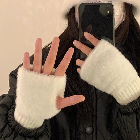 Women's Plush Knit Fingerless Gloves – Soft Wrist Warmers