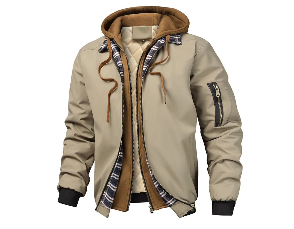 Autumn Winter Men's Warm Windbreaker Jacket Outdoor Man Thick Windbreaker Hiking Hooded Coats Men Thermal Sports Zipper Parkas J