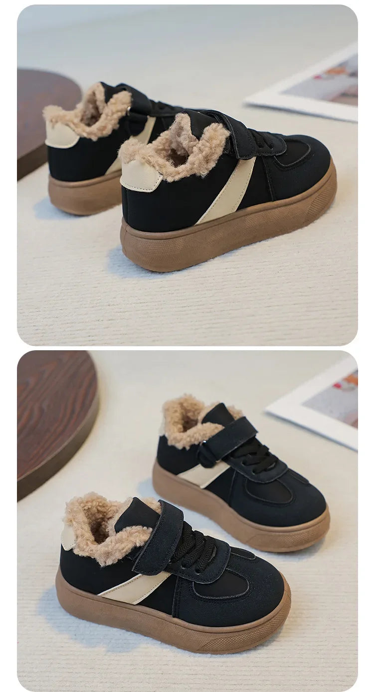 Kids' Plush-Lined Hook-and-Loop Winter Shoes