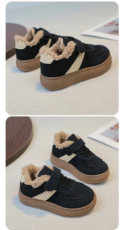 Zapatos de invierno para niños con forro de felpa y cierre de velcro