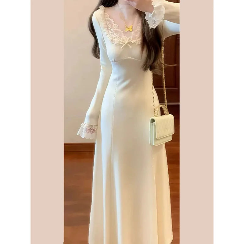 Women's Beige Knee-Length Button-Detail Dress