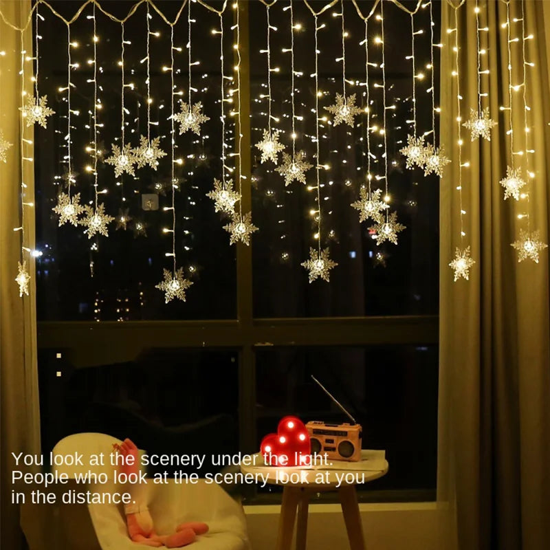 Snowflake Curtain Lights – 3.2 m LED Christmas Window Lights, 8 Modes