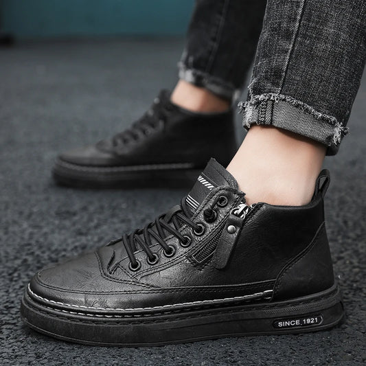 Men's Casual Lace-Up PU Ankle Boots