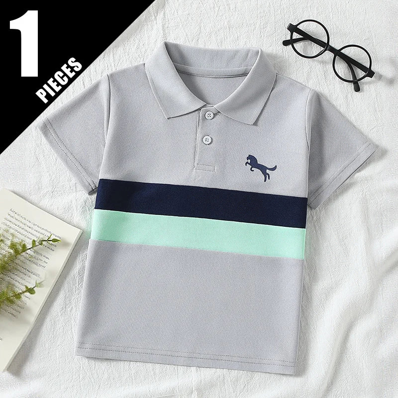 Boys' Striped Polo Shirt Multipack - Short Sleeve Casual Tops, 1, 2 or 3 Pieces