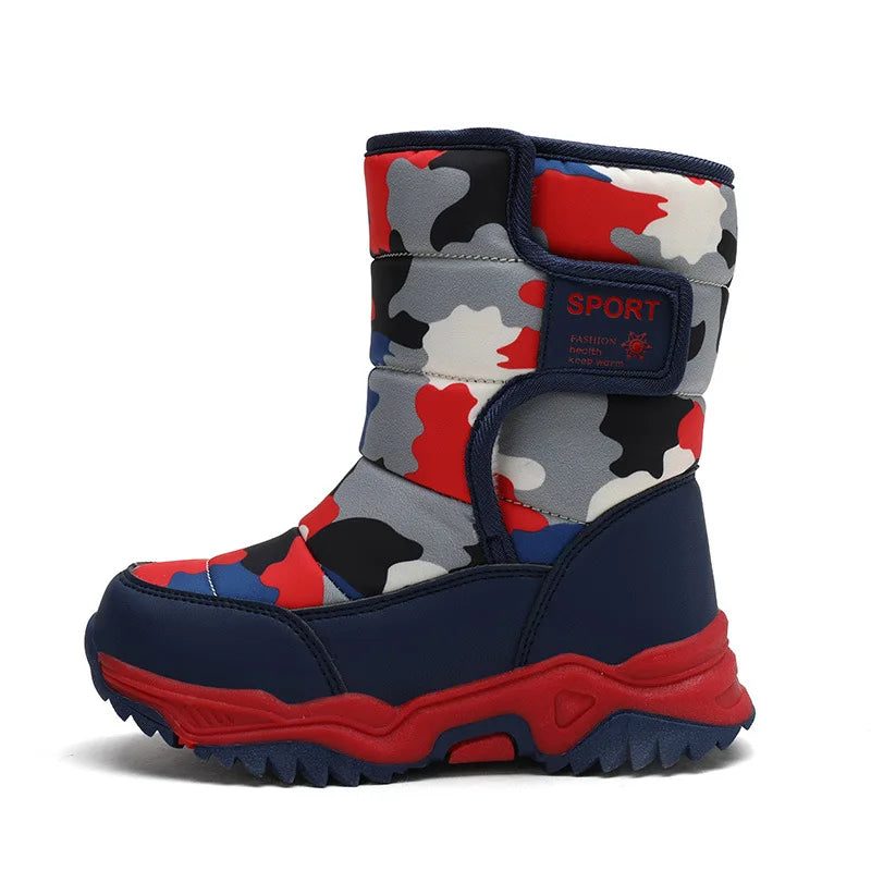 Kids' Plush-Lined Hook-and-Loop Winter Ankle Boots