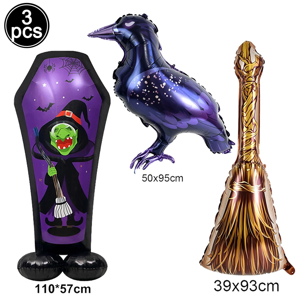 Halloween Standing Foil Balloons – Haunted House, Skull, Witch & Coffin Mylar Decorations