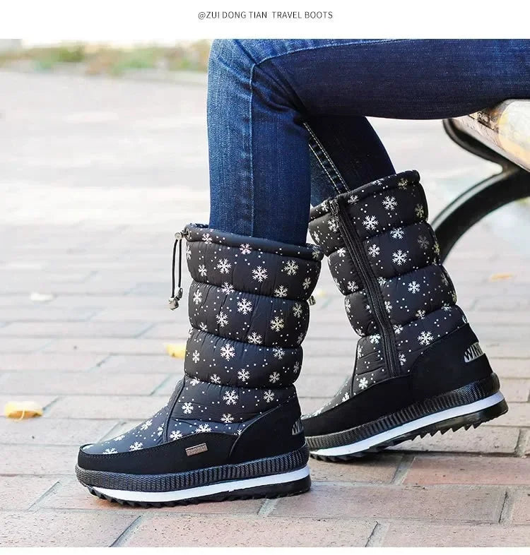 Women's Platform Snow Boots – Plush-Lined Mid-Calf Winter Boots with Side Zip