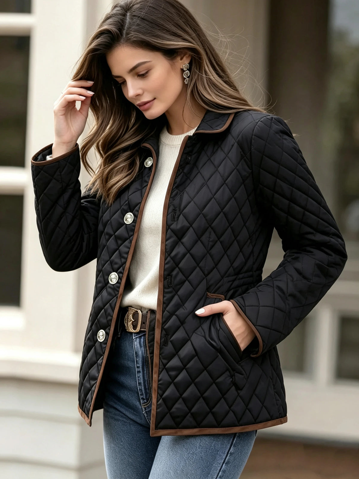 Ladies Classic Autumn Winter Plaid Cotton Jacket Short Quilted Coat Original Stitching Cotton Clothing Outerwear