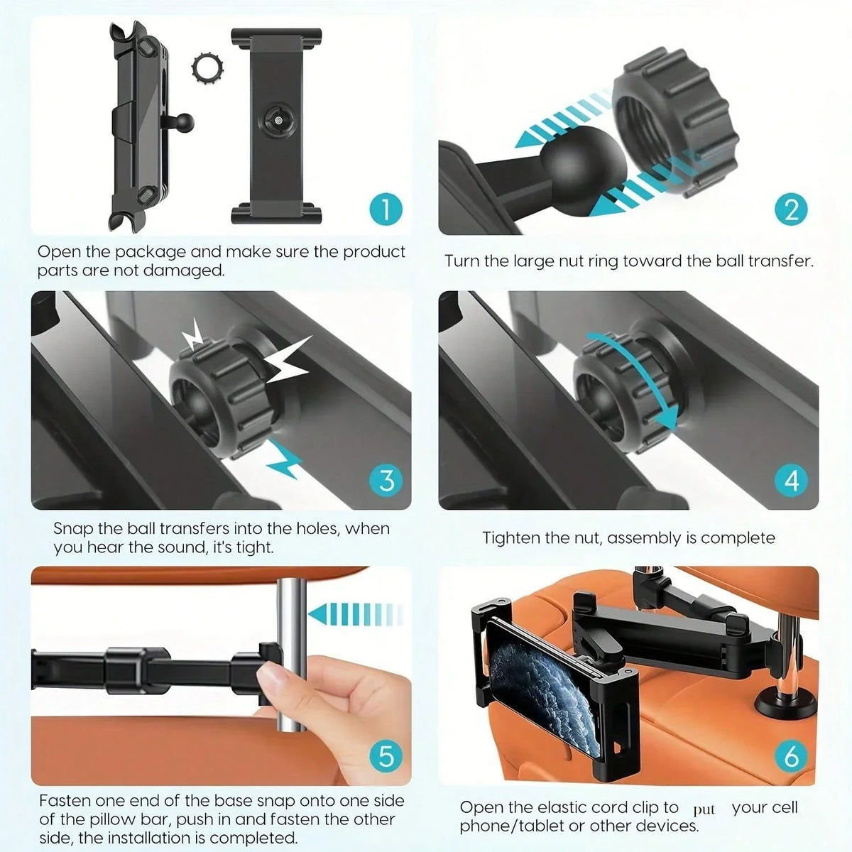 Long-Arm Car Headrest Phone & Tablet Holder
