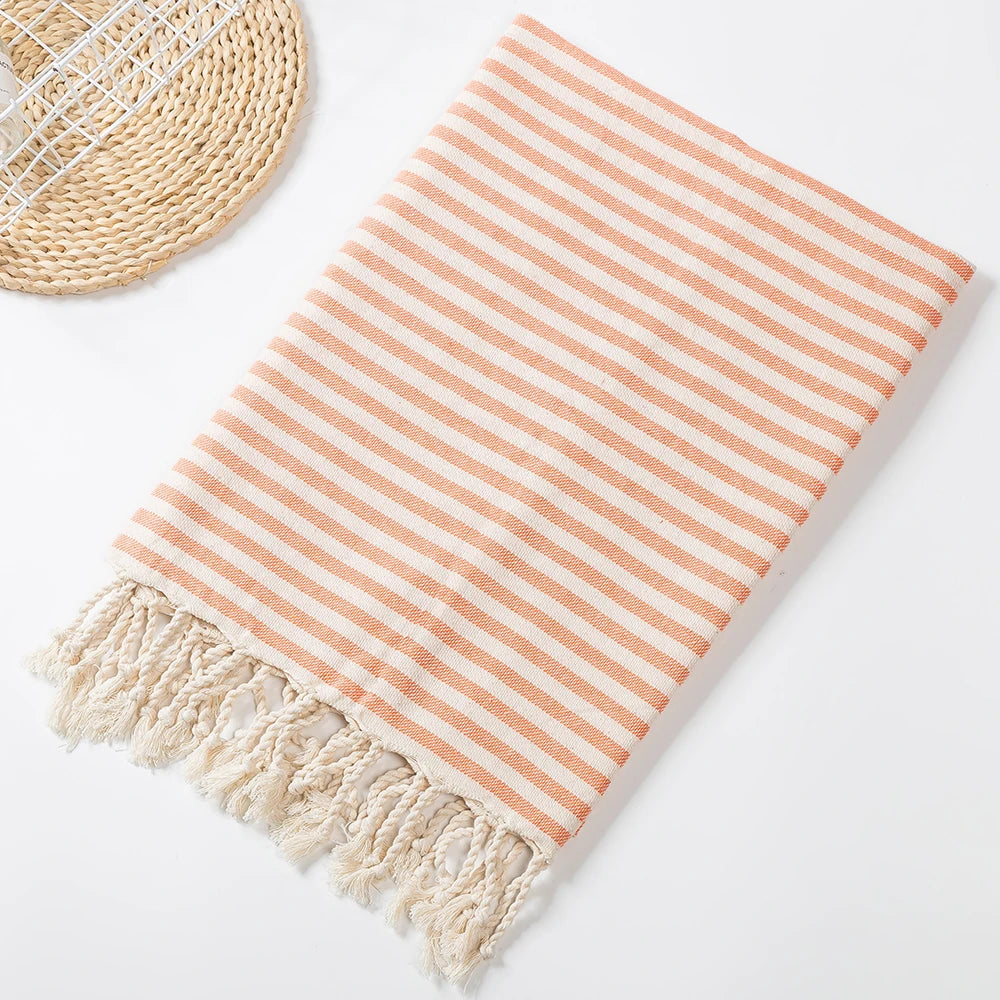 Turkish-Style Striped Tassel Towel – Large 100 × 180 cm